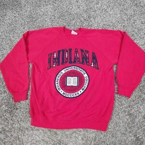 Vintage 90s Indiana University Hoosiers Red Crewneck Sweatshirt Large USA Made